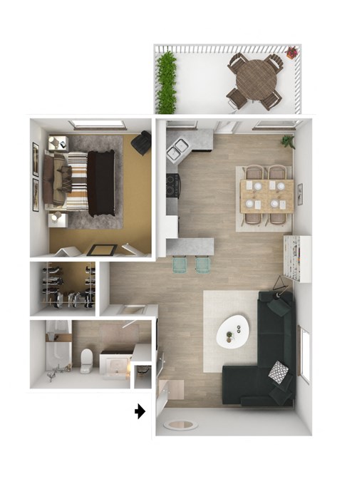 One bedroom one bath apartment floorplan